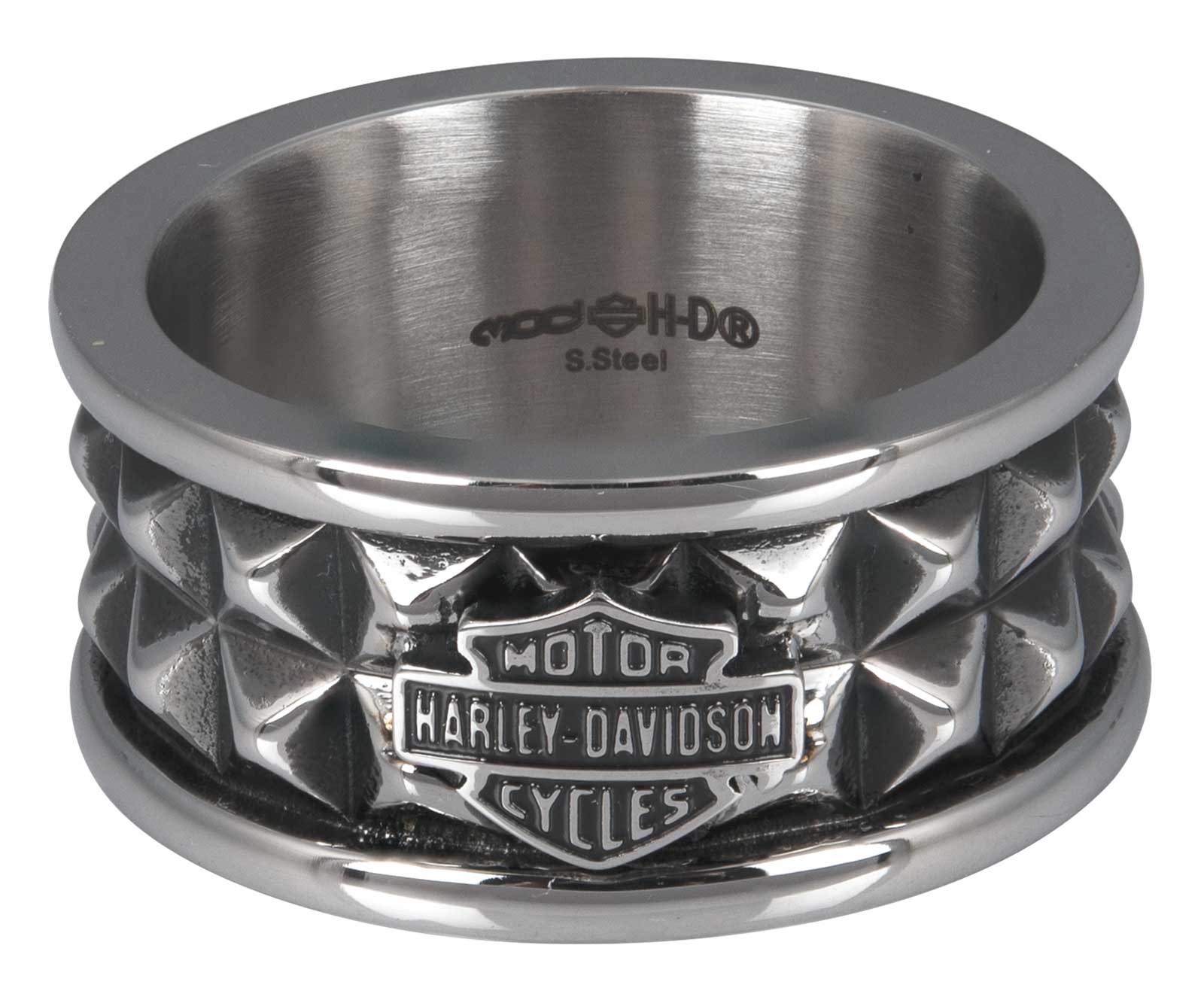 Harley-Davidson Men's Pyramid Steel Stud Bar & Shield Band Ring- Stainless Steel - Wisconsin Harley-Davidson