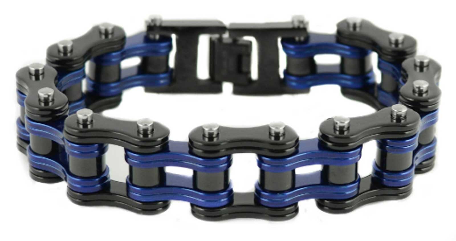 Heavy Metal Men's Two Tone Blue/Black Double Link Motorcycle Chain Bracelet - Wisconsin Harley-Davidson