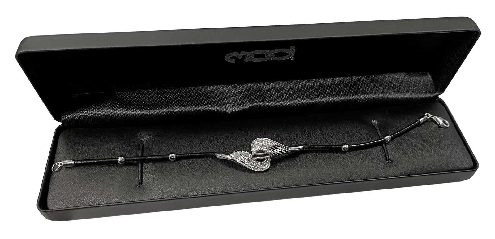 Harley-Davidson Women's Bar & Shield Bling Wing Leather Cord Bracelet - Silver - No Hassle Returns at Wisconsin Harley