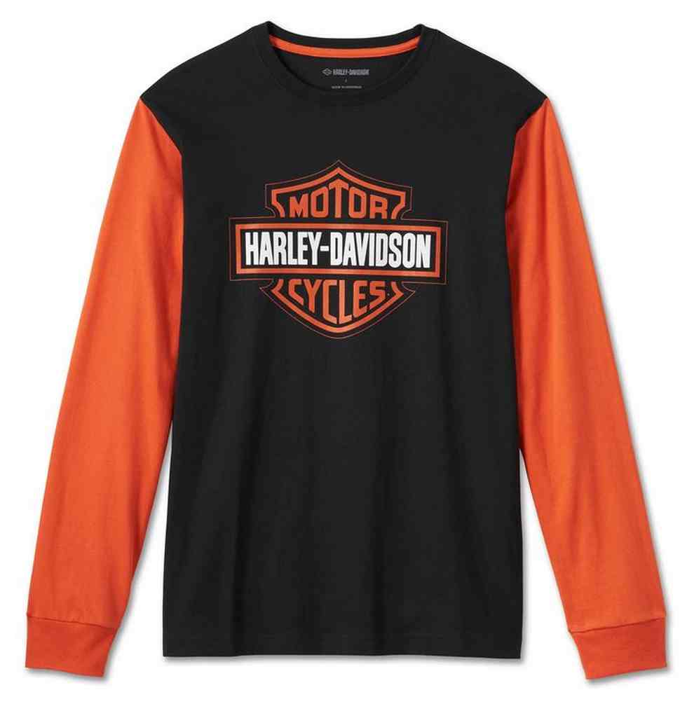 Harley-Davidson 両面プリント ラグランロンT ツートン バー＆シールドラグランロングスリーブTシャツ -ハーレー