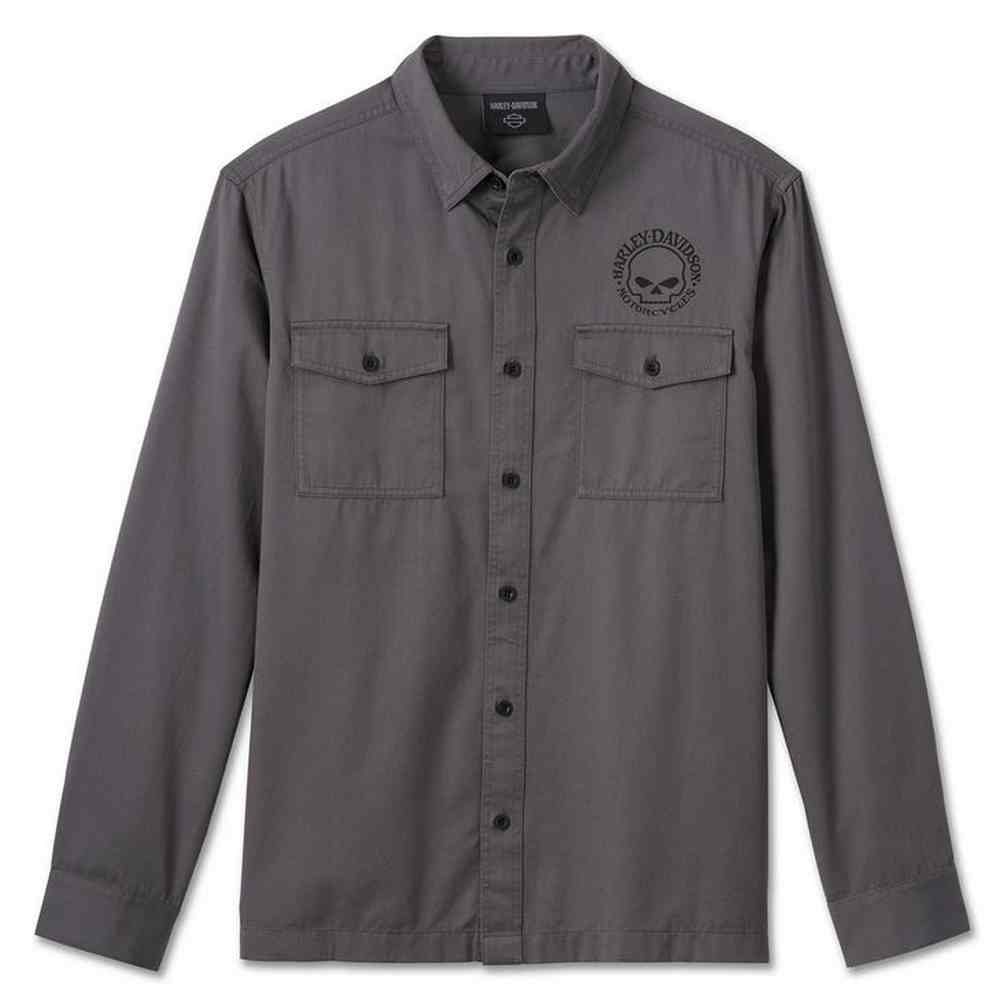 Harley-Davidson Men's Willie G Skull Long Sleeve Causal Shirt - Gray 99057-24VM - Wisconsin Harley-Davidson