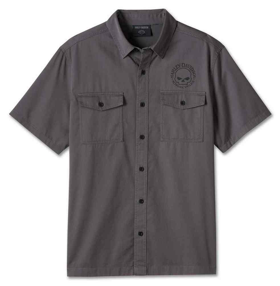 Harley-Davidson Men's Willie G Skull Short Sleeve Woven Shirt - Gray 99056-24VM - Wisconsin Harley-Davidson