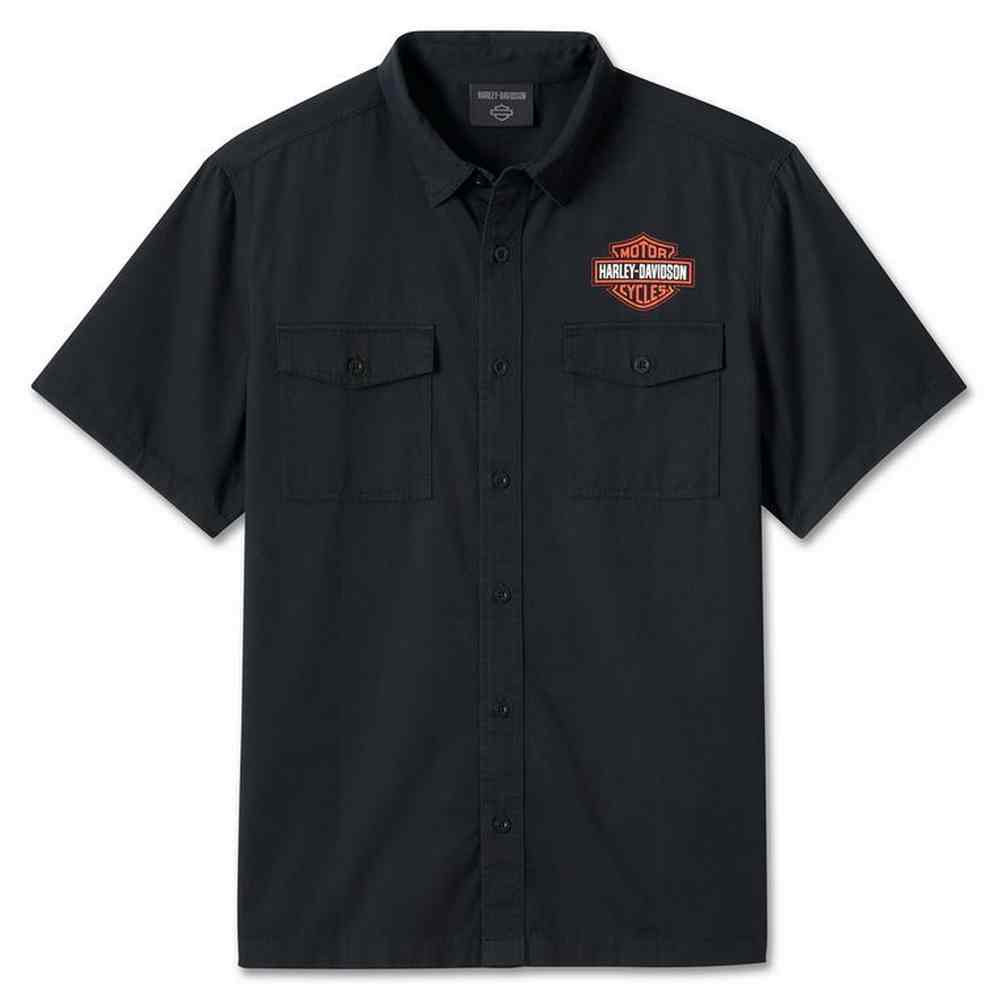 Harley-Davidson Men's Bar & Shield Short Sleeve Woven Shirt - Black 99055-24VM - Wisconsin Harley-Davidson