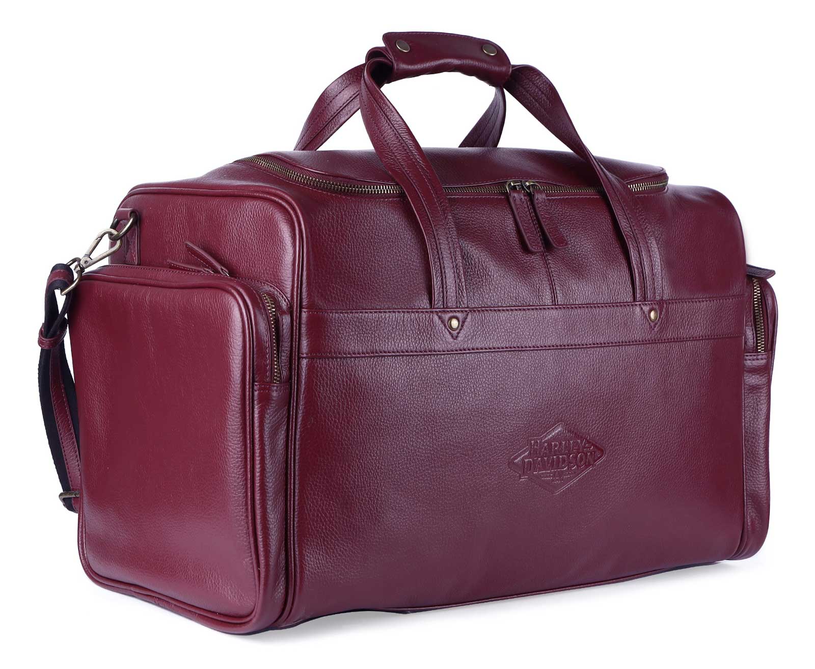 Harley-Davidson 120th Anniversary Embossed Logo Soft Leather Duffel Bag - Rum - Wisconsin Harley-Davidson