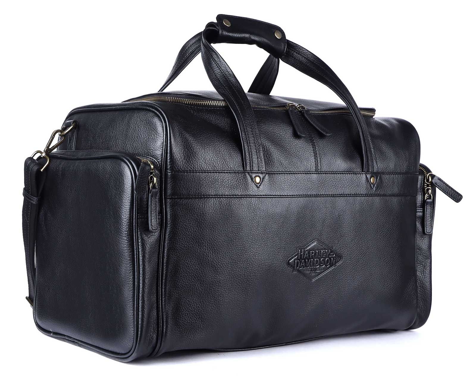 Harley-Davidson 120th Anniversary Embossed Logo Soft Leather Duffel Bag - Black - Wisconsin Harley-Davidson
