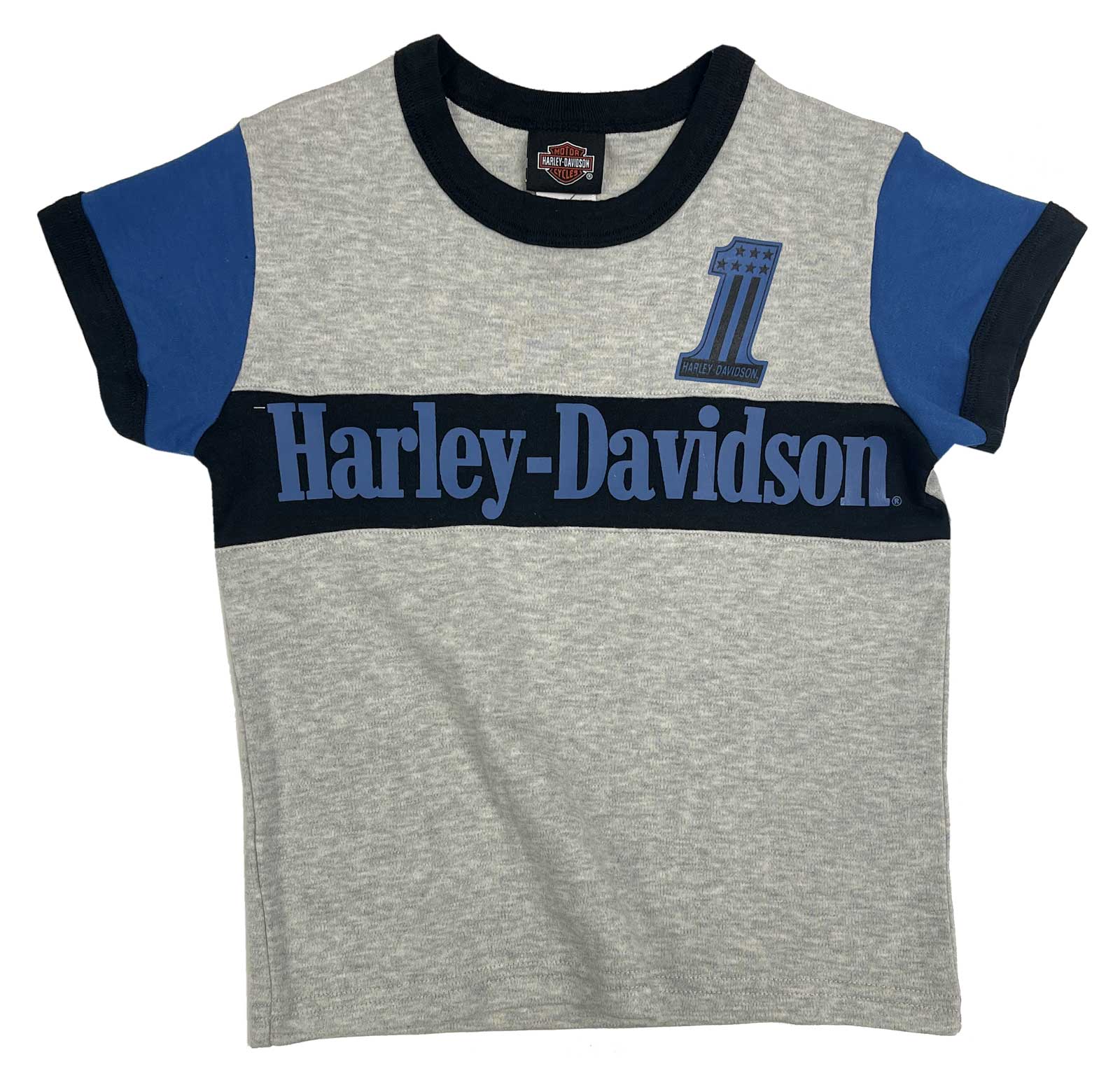 Harley-Davidson Little Boys' Colorblocked Short Sleeve Knit Toddler Tee - Gray - Wisconsin Harley-Davidson
