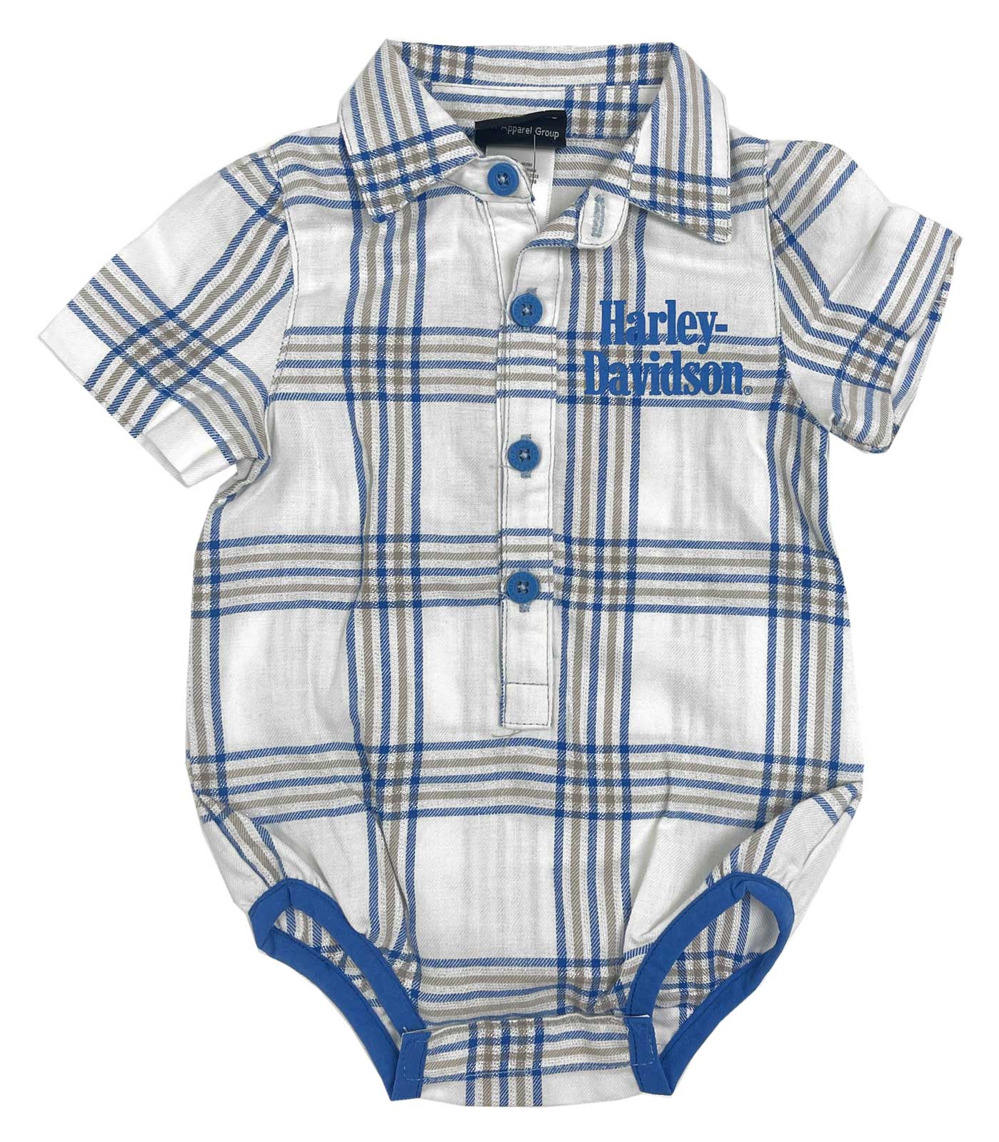 Harley-Davidson Baby Girls' Glittery Newborn Plaid Shirt Creeper - White - Wisconsin Harley-Davidson