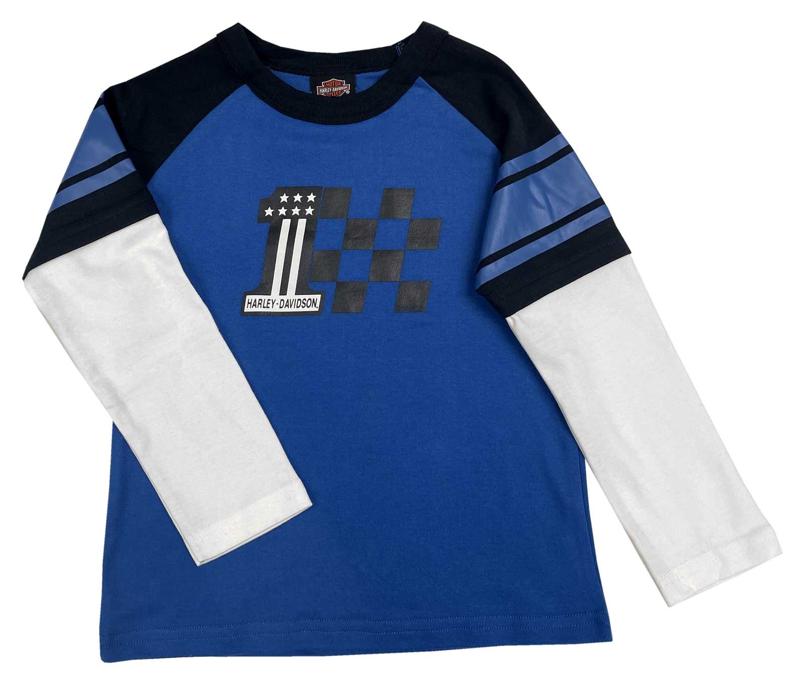 Harley-Davidson Big Boys' Colorblocked Double Layer Long Sleeve Tee - Blue - Wisconsin Harley-Davidson