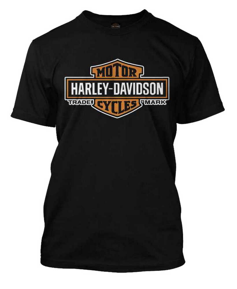 Harley-Davidson Men's Elongated Orange Bar & Shield Black T-Shirt Tall Sizes - Wisconsin Harley-Davidson