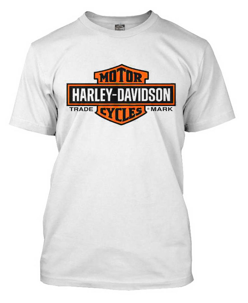 Harley-Davidson® Men's Orange Elongated Bar & Shield White T-Shirt