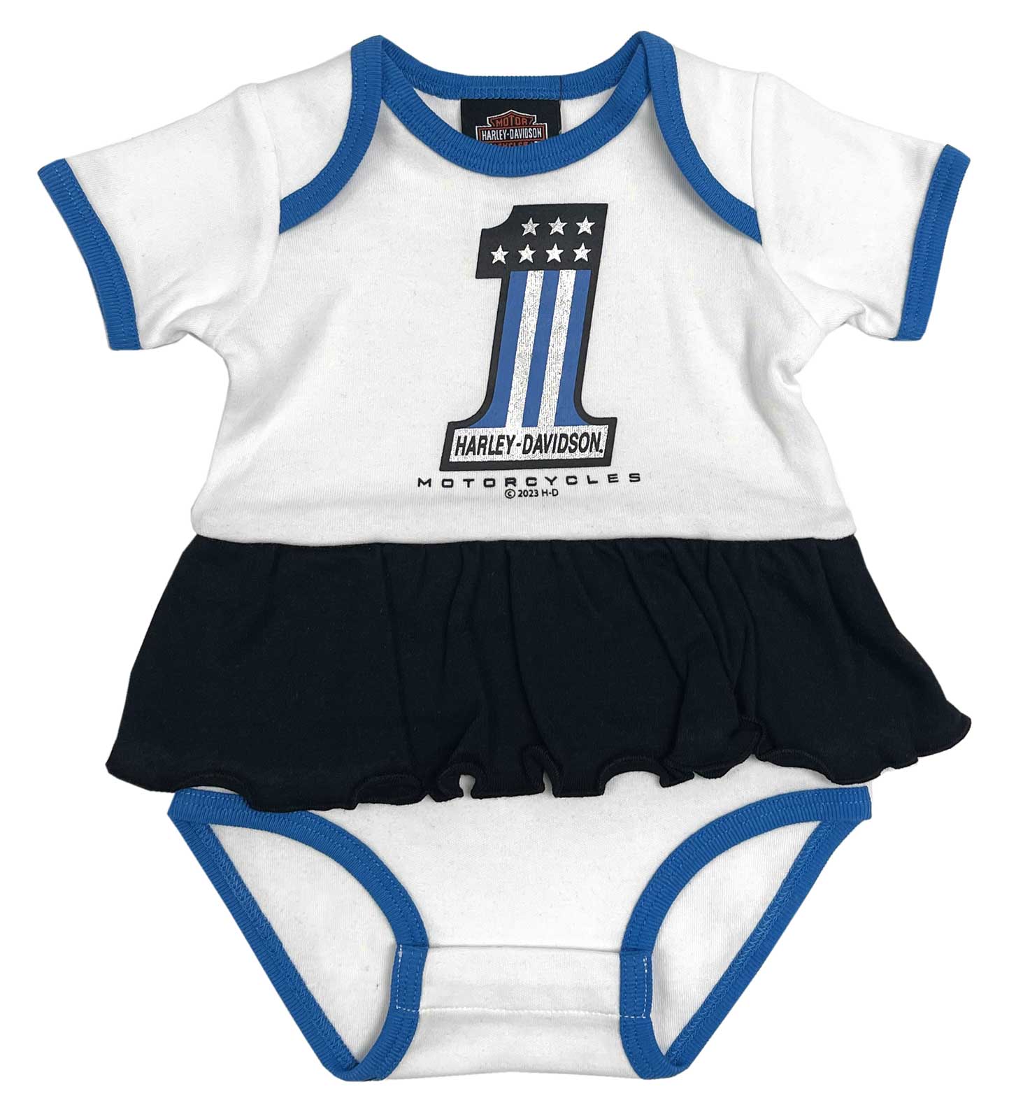 Harley-Davidson Baby Girls' #1 Infant Knit Dress Creeper - White & Black - Wisconsin Harley-Davidson