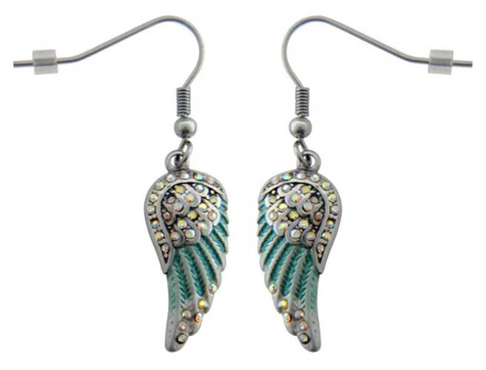 Heavy Metal Women's Mini Seafoam Painted Winged French Wire Earrings - Silver - Wisconsin Harley-Davidson