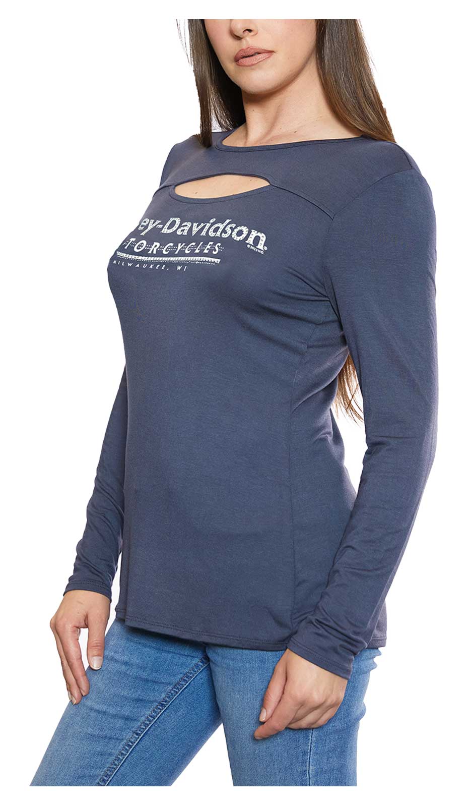 Harley-Davidson Free Shipping - Harley-Davidson Women's Embellished H-D Long Sleeve Cut-Out Shirt - Gray - Free Shipping on many products plus Orders Over $99