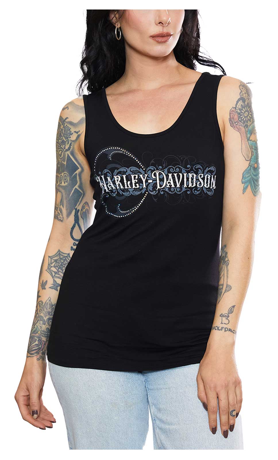 Harley-Davidson Women's Floral Priestess Sleeveless Scoop Neck Tank Top - Black - Wisconsin Harley-Davidson