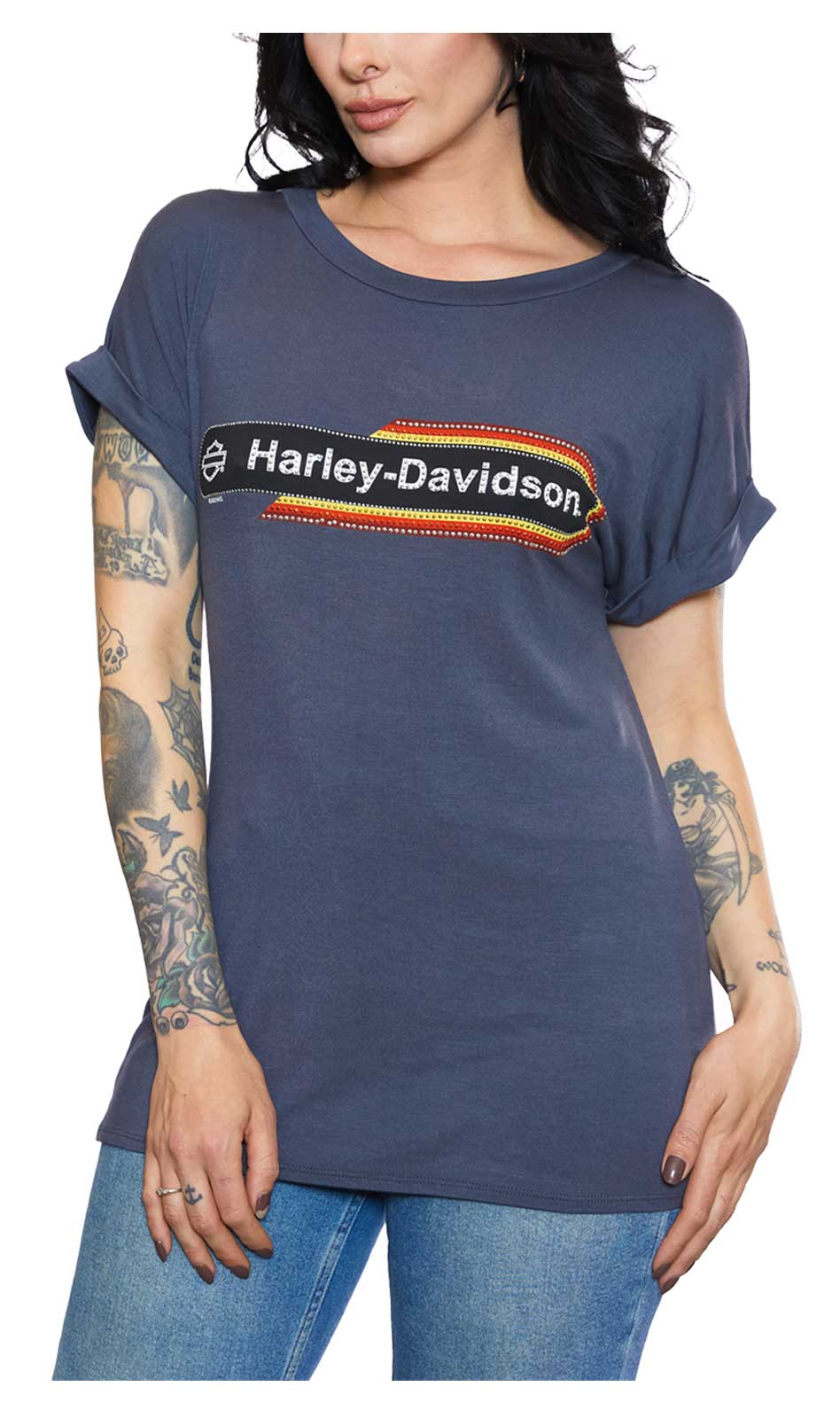Harley-Davidson Women's Nightster Fold-Up Short Sleeve Crew-Neck Tee - Gray - Wisconsin Harley-Davidson