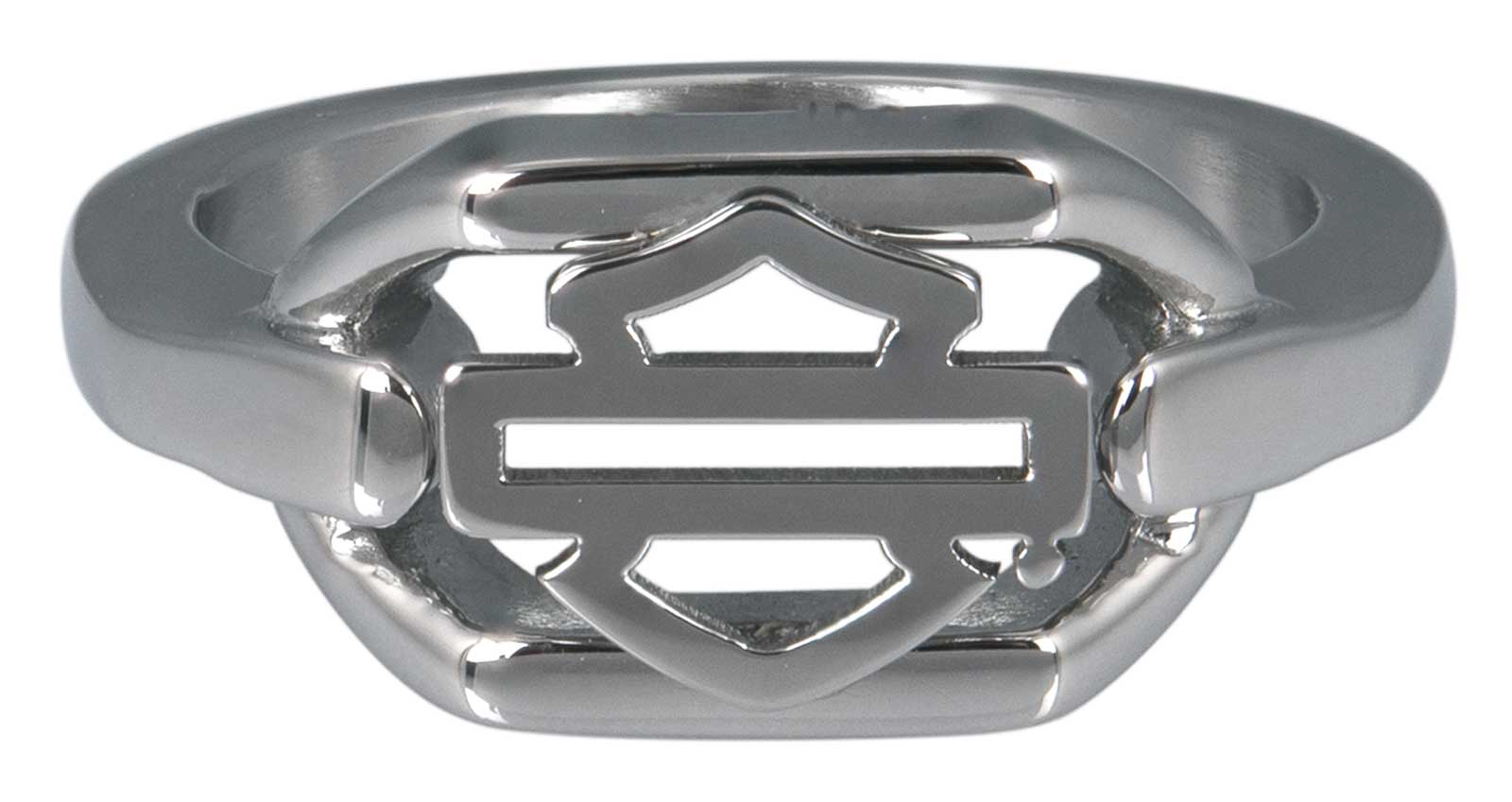 Harley-Davidson Women's Outline Bar & Shield Curblink Ring - Stainless Steel - Wisconsin Harley-Davidson