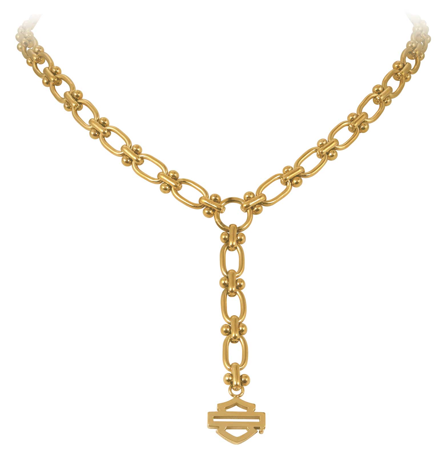 Harley-Davidson Women's Gold Ball & Bar Oval Links Y Necklace - Stainless Steel - Wisconsin Harley-Davidson