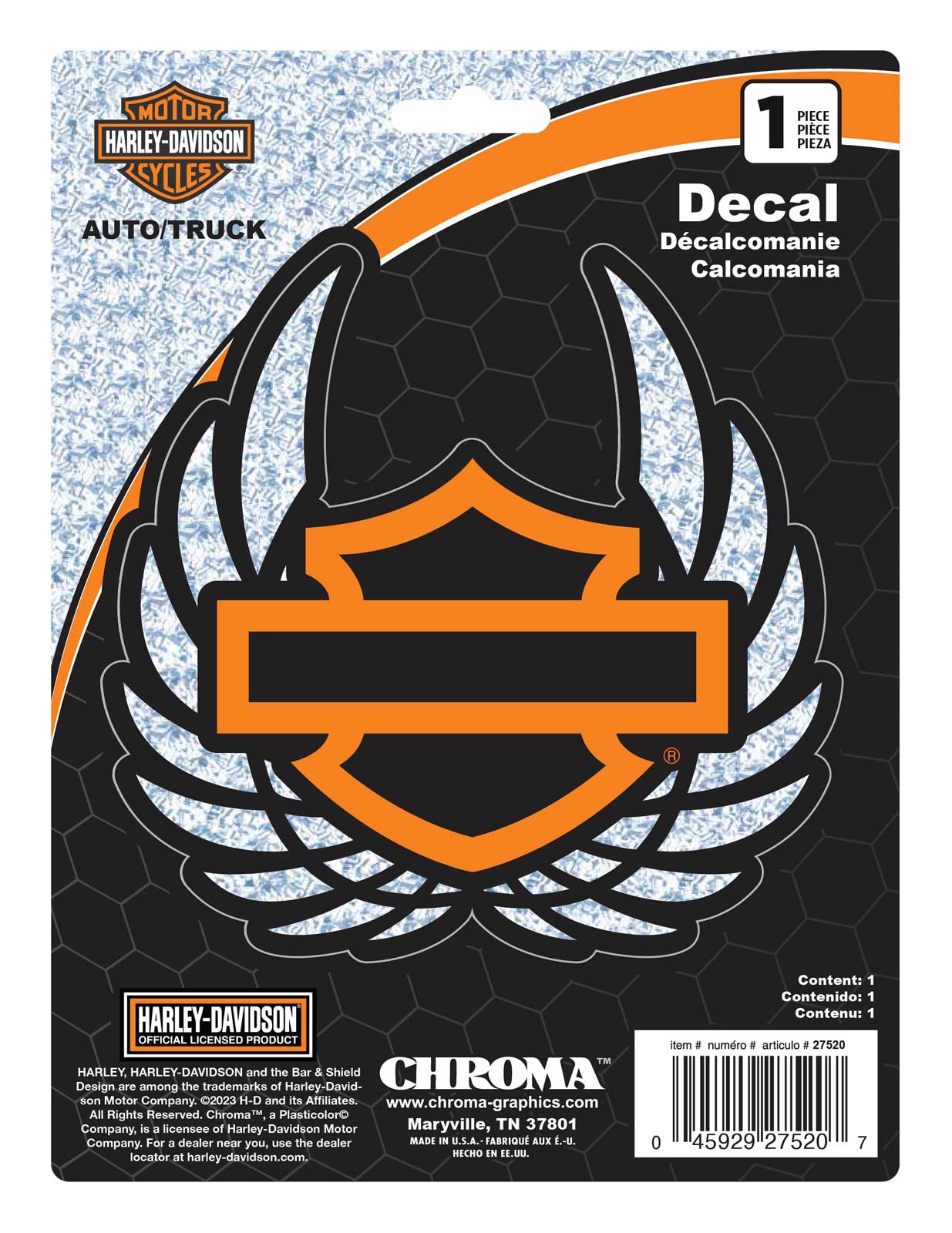 Harley-Davidson Holographic Winged Bar & Shield Decal - Silver - 6 x 8 in. - Wisconsin Harley-Davidson