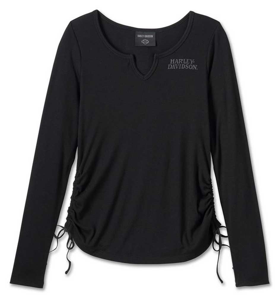 Harley-Davidson Women's Willie G Skull Tie Notch Neck Knit Top- Black 99060-24VW - Wisconsin Harley-Davidson