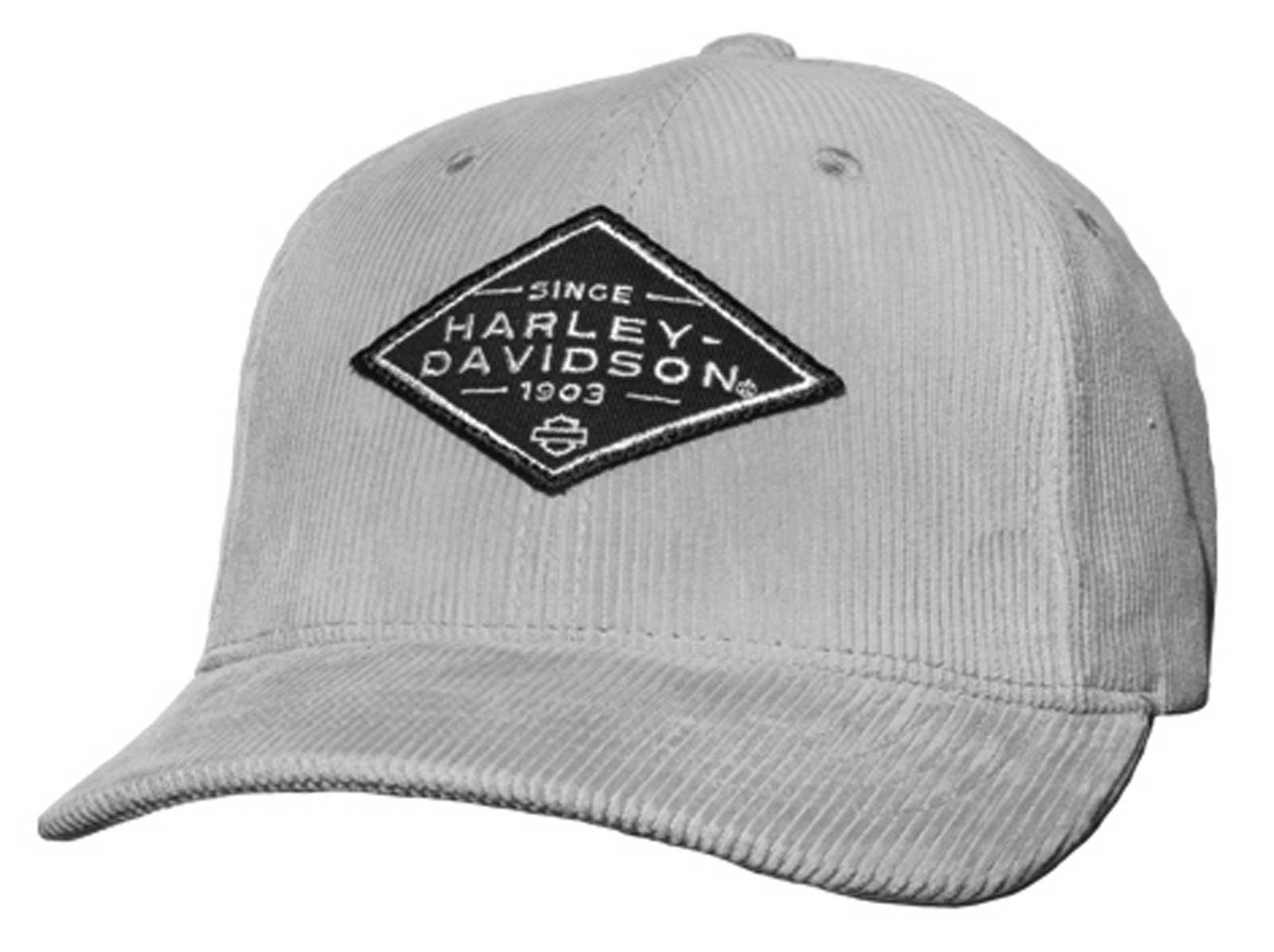 Harley-Davidson Men's Diamond Patch Adjustable Corduroy Baseball Cap - Gray - Wisconsin Harley-Davidson