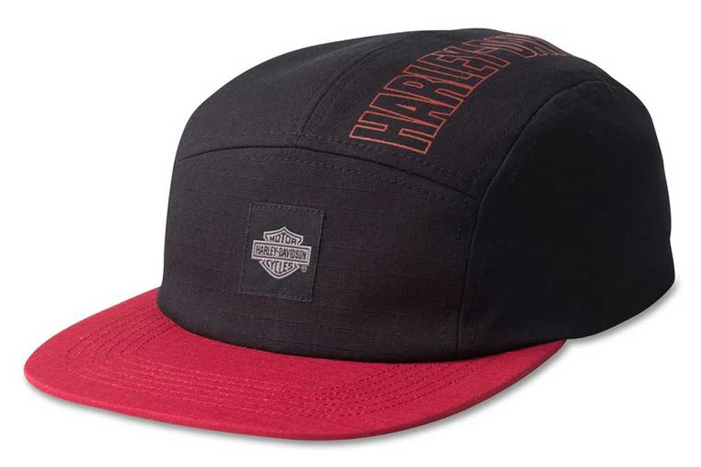 Harley-Davidson Men's B&S 5 Panel Cotton Camper Hat - Black/Red 97782-23VM - Wisconsin Harley-Davidson