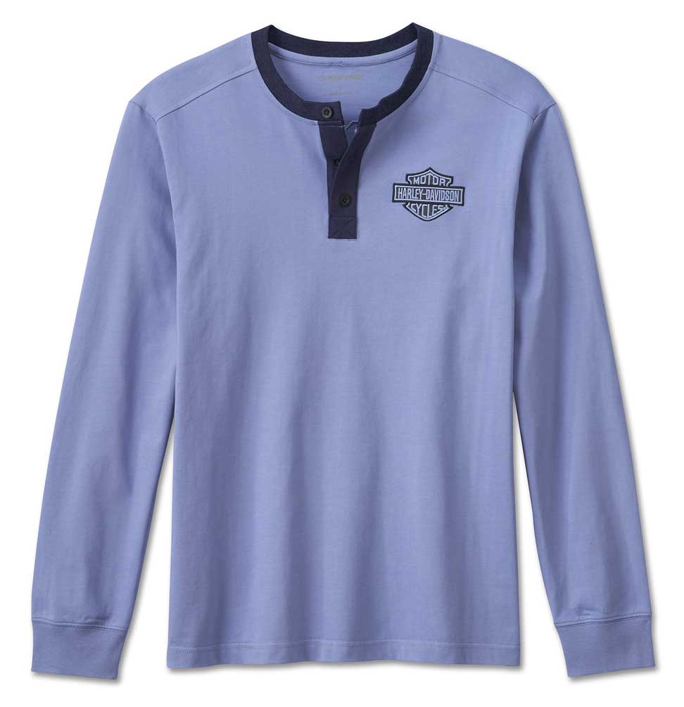 Harley-Davidson® Men's Hometown Long Sleeve Henley Shirt - Blue
