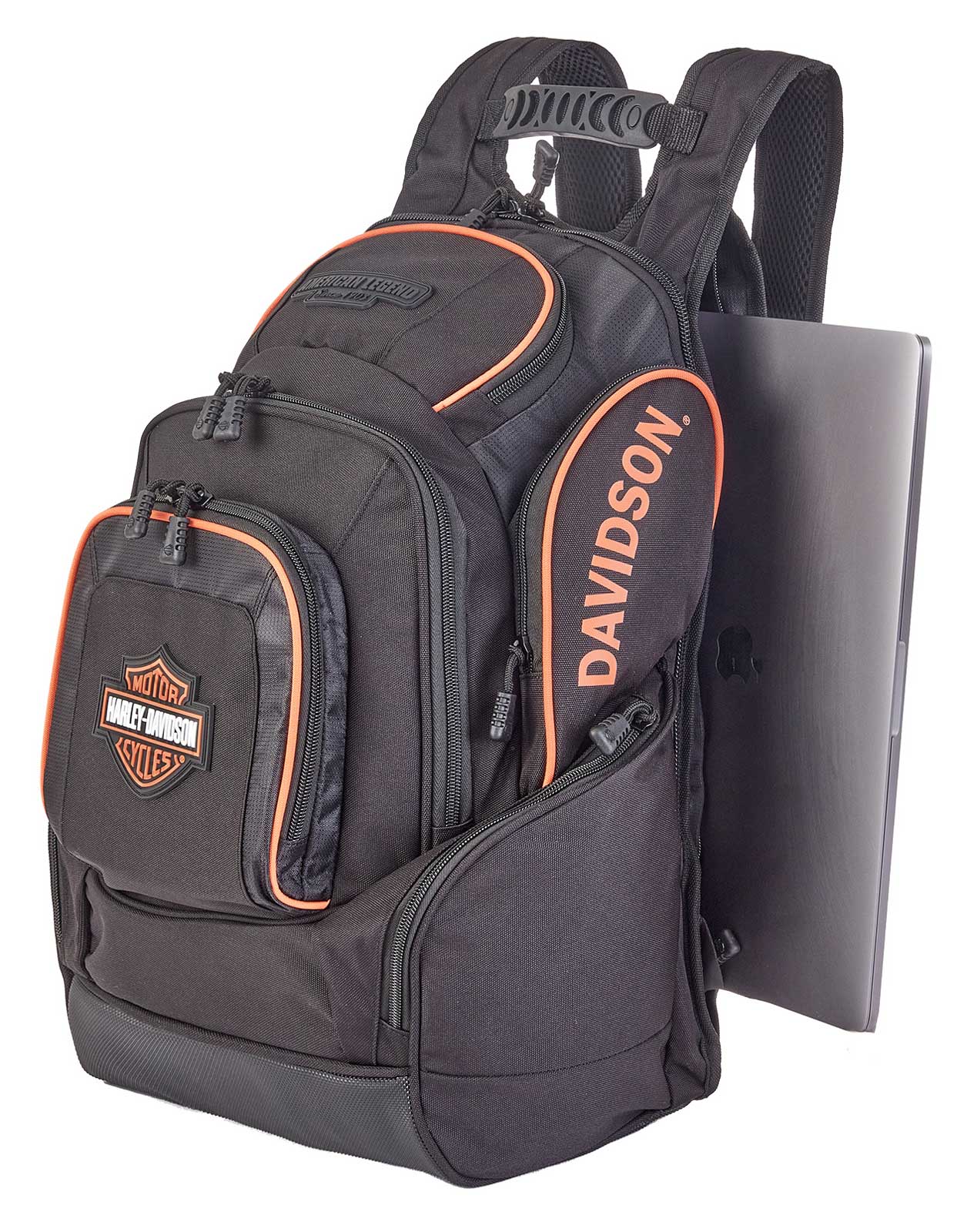Harley-Davidson Bar & Shield Legend Rugged Polyester Backpack - Black/Orange - No Hassle Returns at Wisconsin Harley