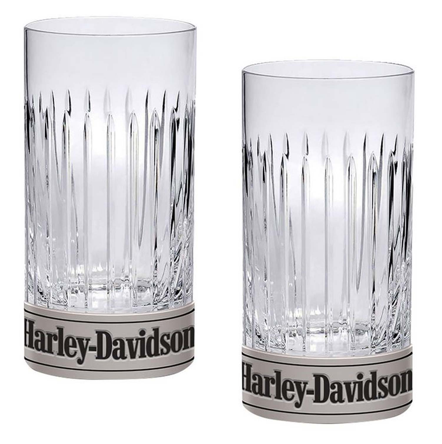 Harley-Davidson Highball Glass Set, Hand Cut Accents, Metal Base 16 oz Set of 2 - Wisconsin Harley-Davidson