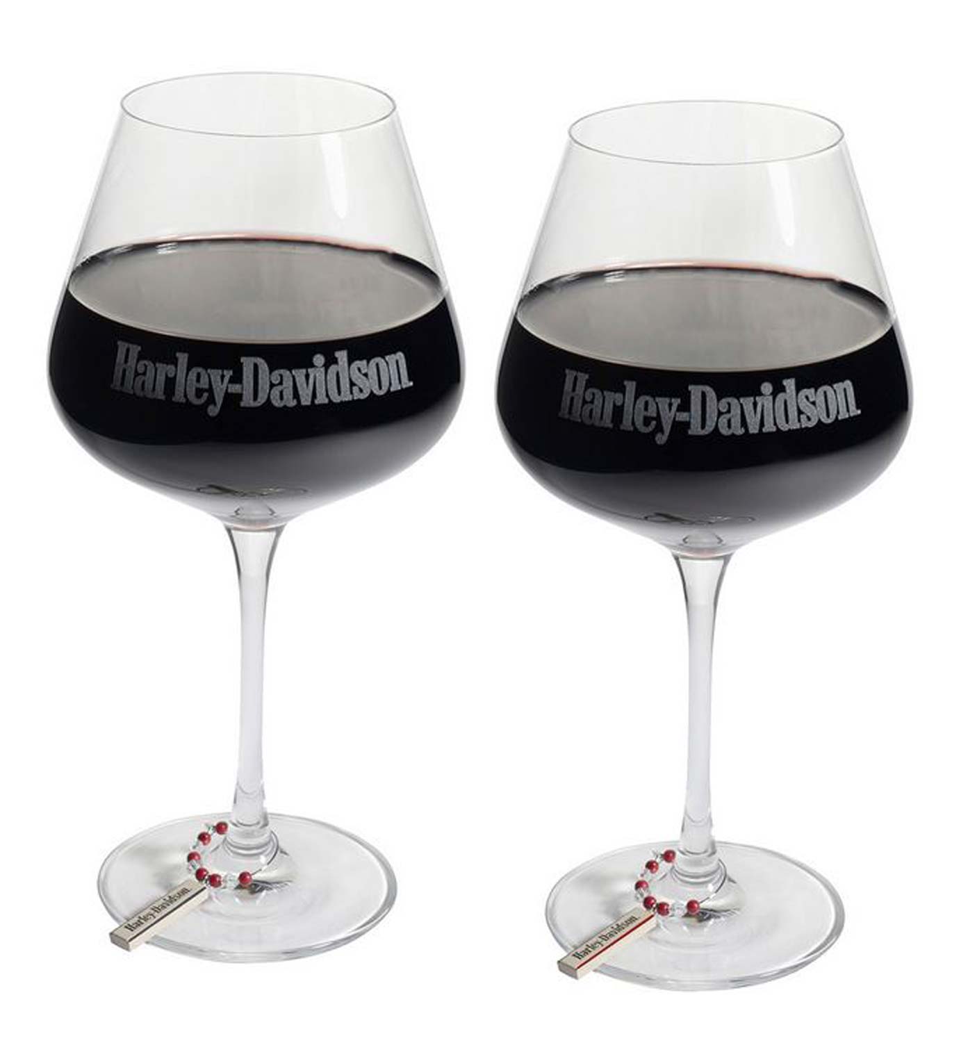 Harley-Davidson® Wine Glass Set w/ Charms, Etched H-D Script, Set of Two 23  oz. - Wisconsin Harley-Davidson