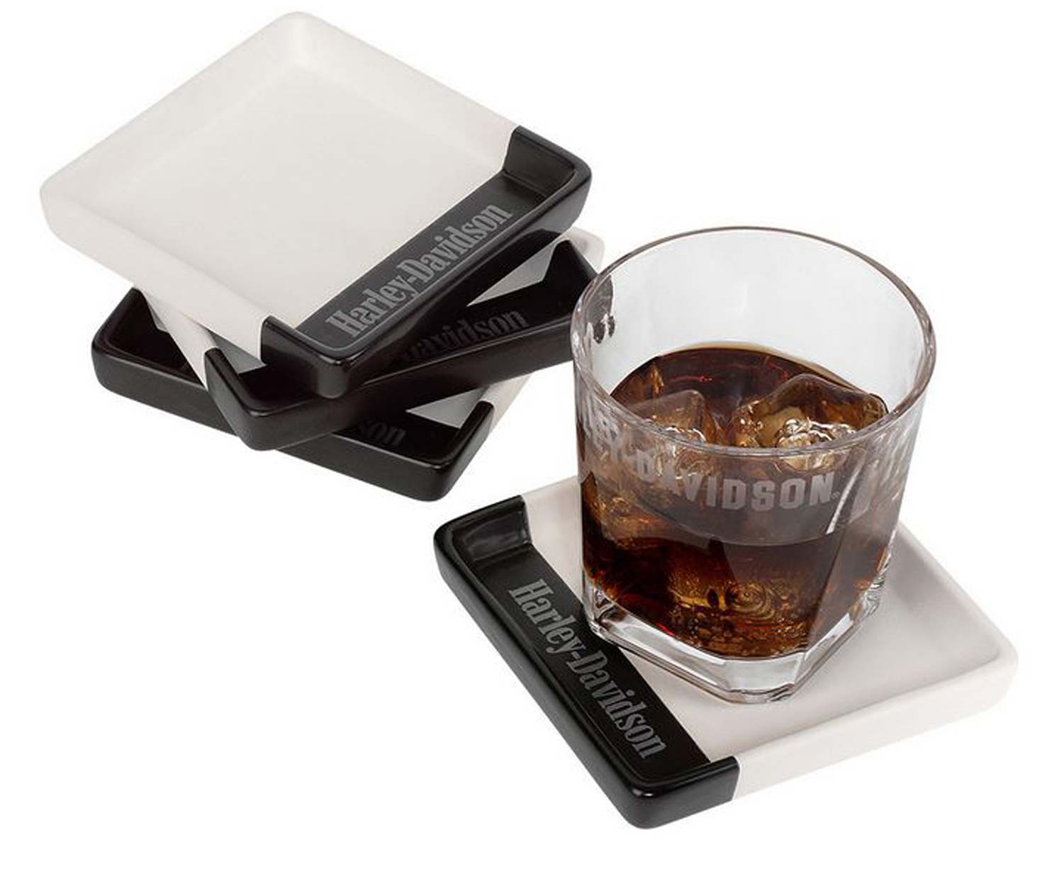 Harley-Davidson Free Shipping - Harley-Davidson Ceramic Square Coaster Set, 4 Pack - White & Black HDX-99265 - Free Shipping on many products plus Orders Over $99