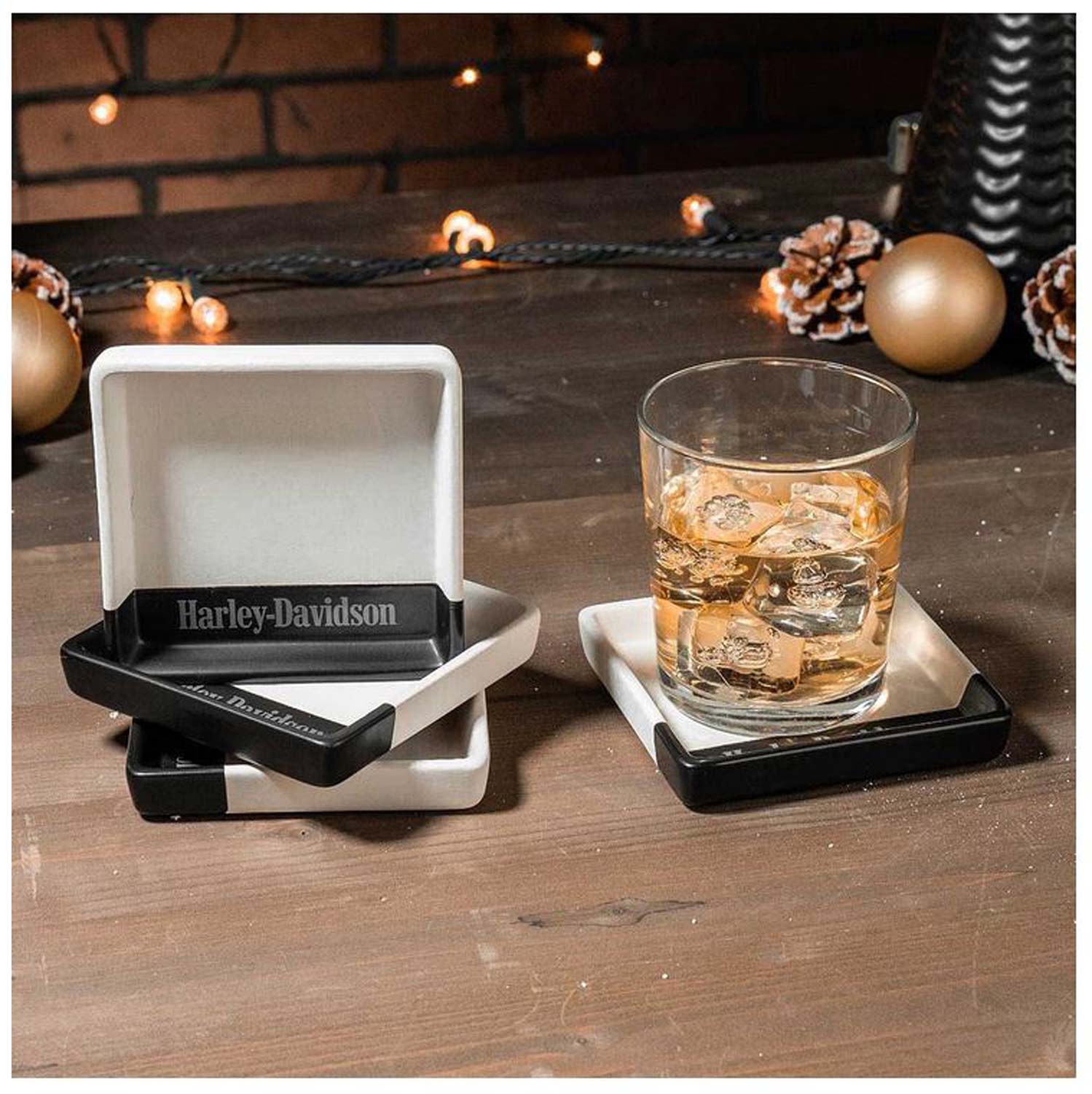Harley-Davidson® Ceramic Square Coaster Set, 4 Pack - White