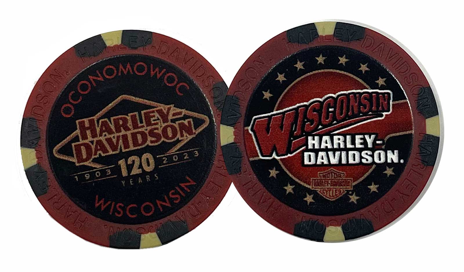 Wisconsin Harley-Davidson 120th Anniversary Poker Chip, Limited Edition Red Chip - Wisconsin Harley-Davidson