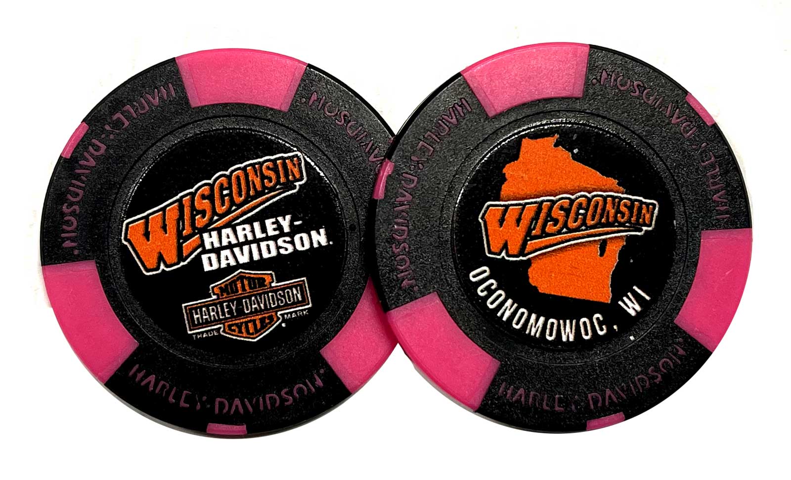 Harley-Davidson Custom Wisconsin Harley Dealership Poker Chip - Black/Pink - Wisconsin Harley-Davidson