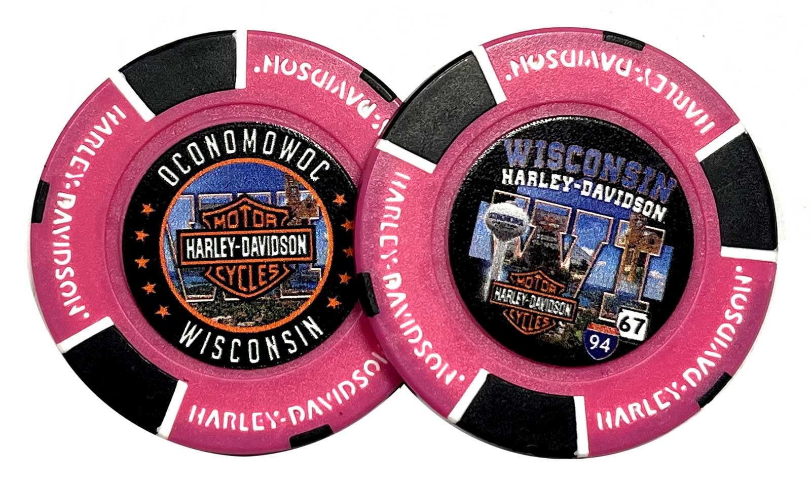 Harley-Davidson Custom Wisconsin Harley Dealership Poker Chip - Pink/Black - Wisconsin Harley-Davidson