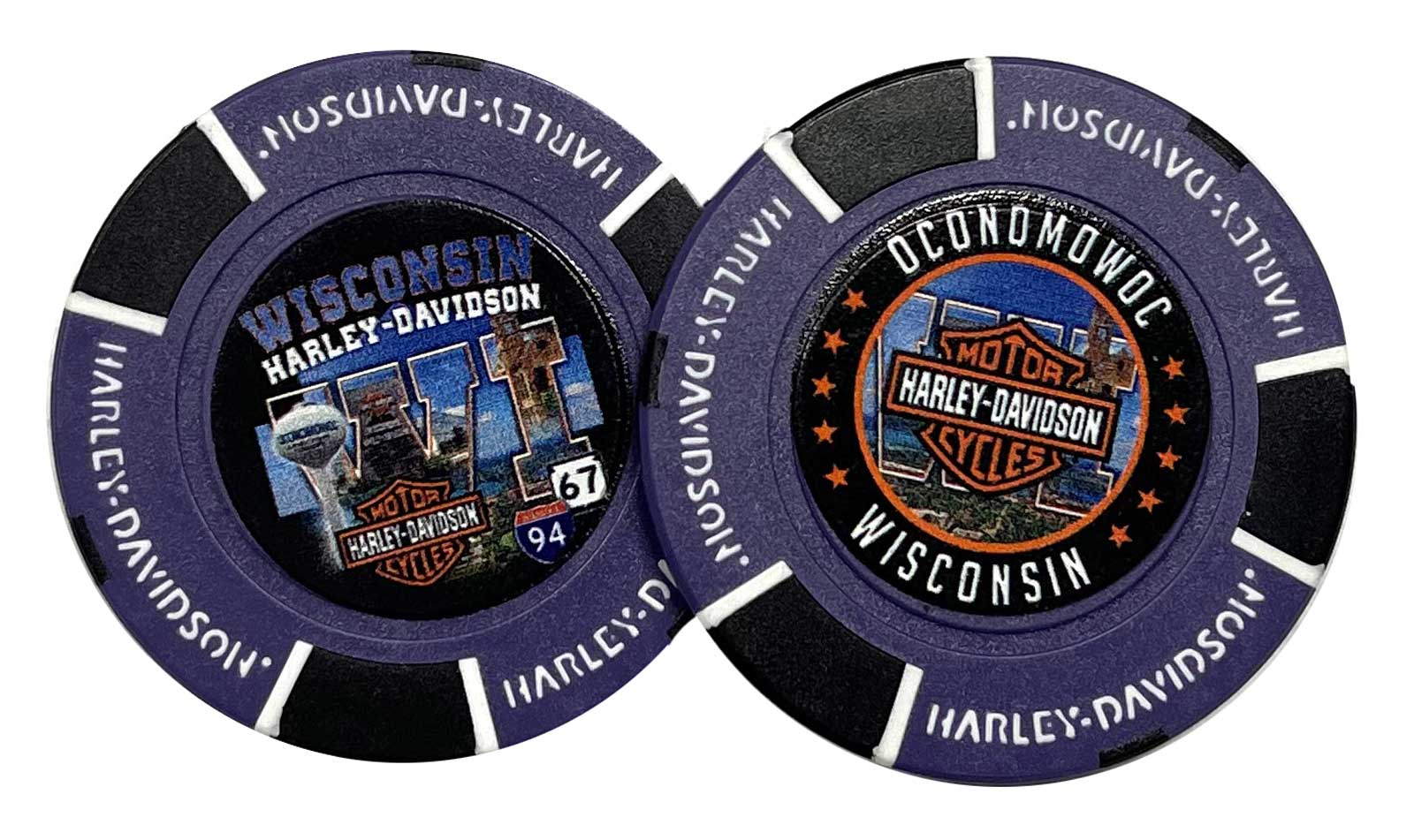 Harley-Davidson Custom Wisconsin Harley Dealership Poker Chip - Purple/Black - Wisconsin Harley-Davidson