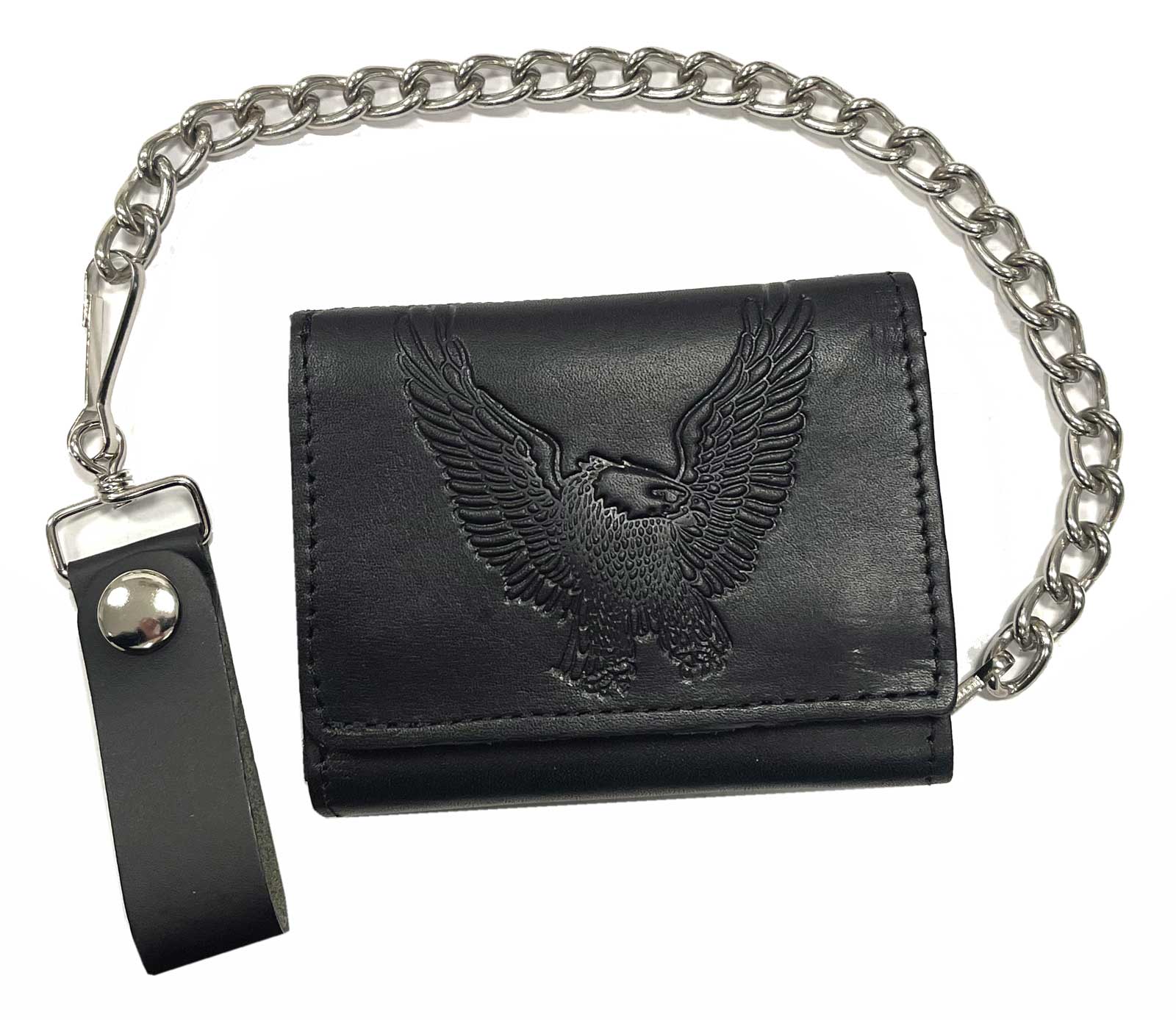 Mascorro Men's Open Eagle Large Tri-Fold Biker Chain Wallet - Solid Black - Wisconsin Harley-Davidson