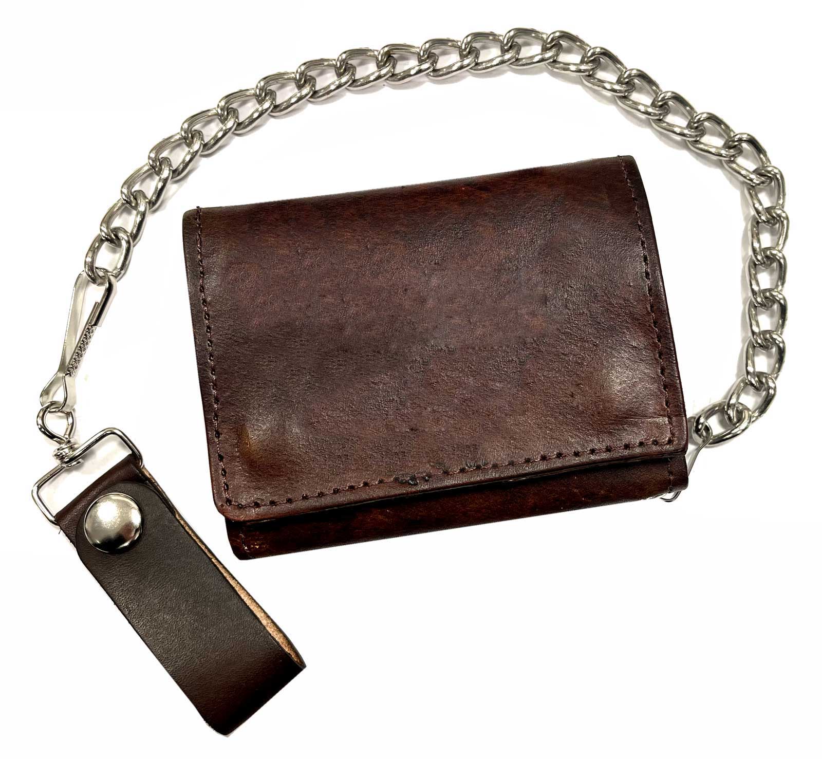 Mascorro Men's Large Tri-Fold Biker Chain Leather Wallet - Antique Brown - Wisconsin Harley-Davidson