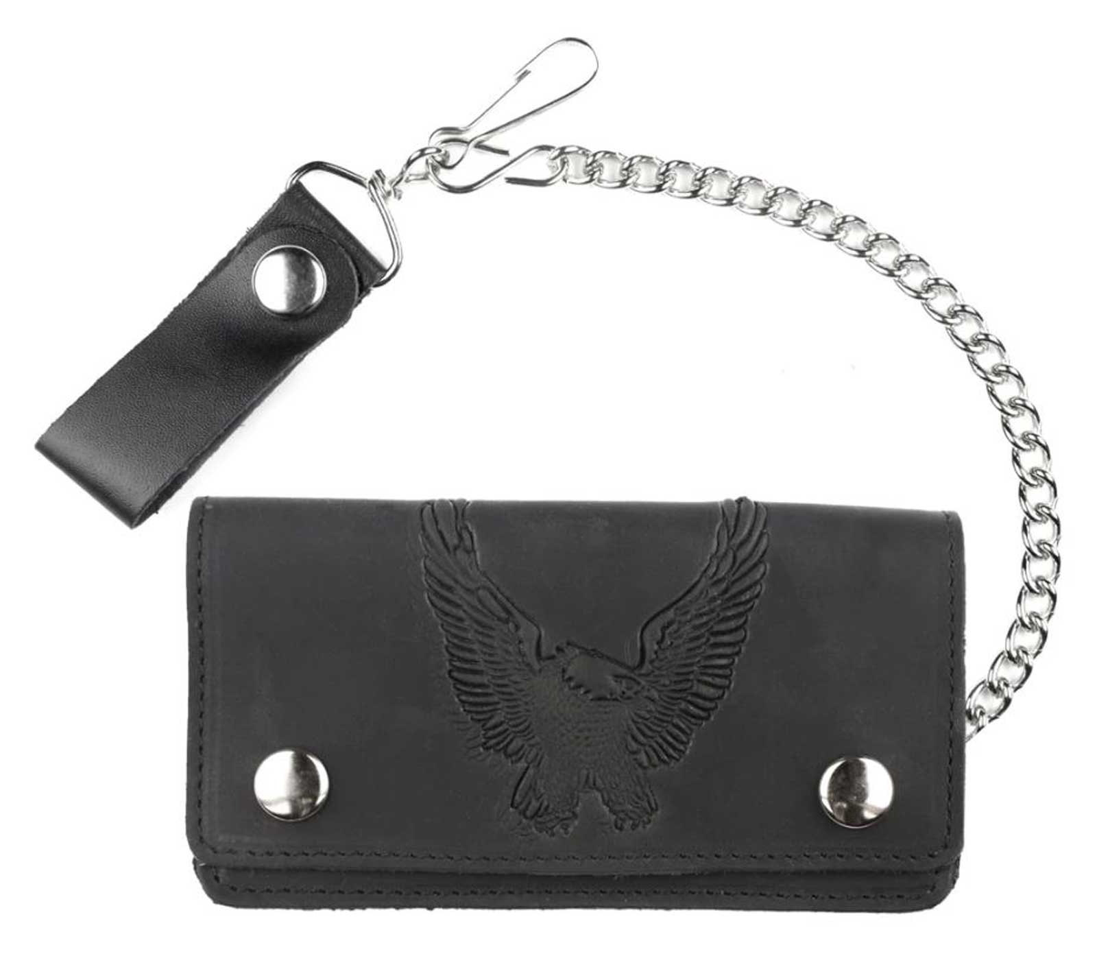 Mascorro Men's 6 in Open Eagle Oil Tanned Biker Chain Leather Wallet - Black - Wisconsin Harley-Davidson