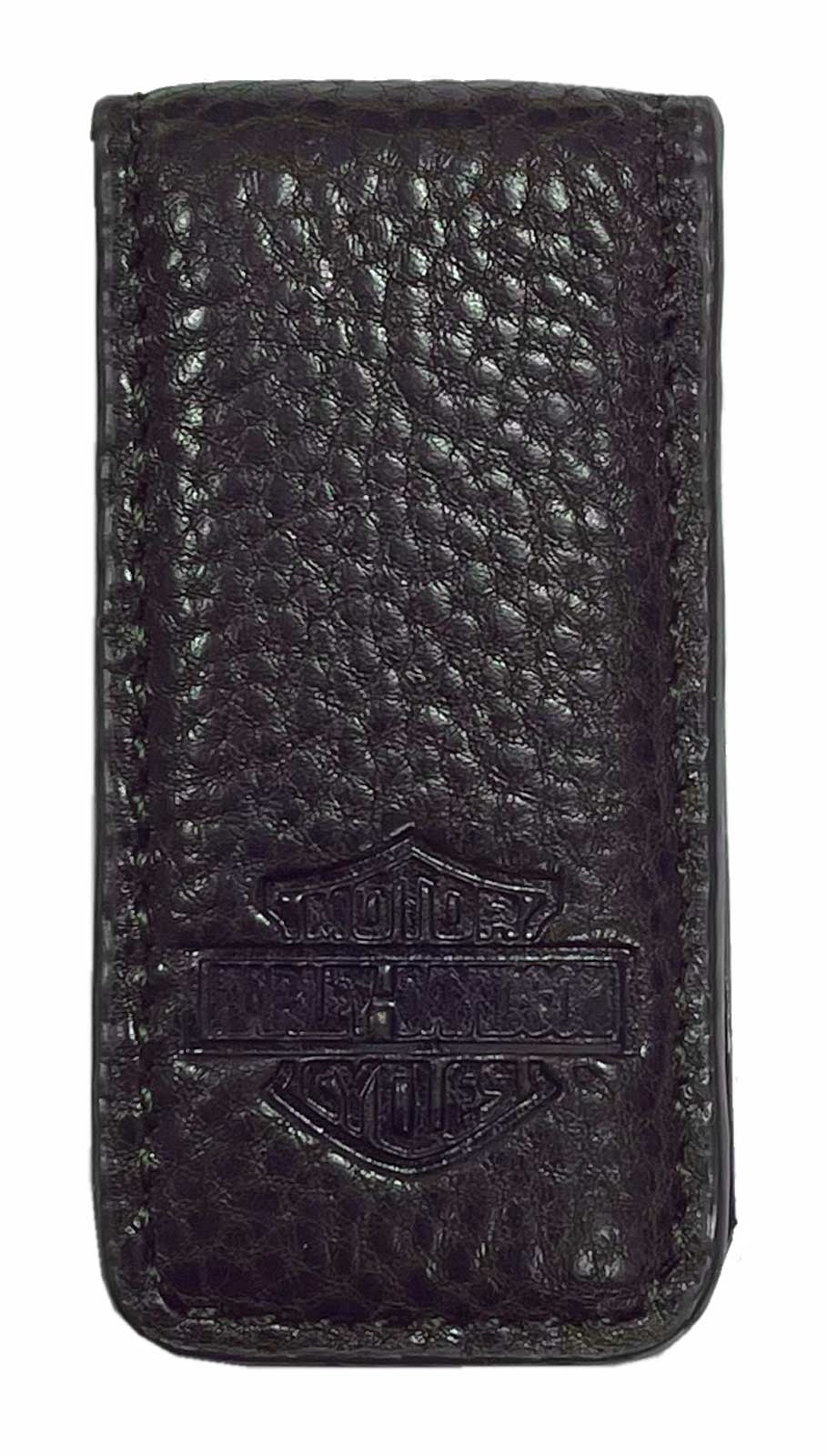 Harley-Davidson Men's Bar & Shield Leather Magnetic Money Clip - Dark Red Brown - Wisconsin Harley-Davidson