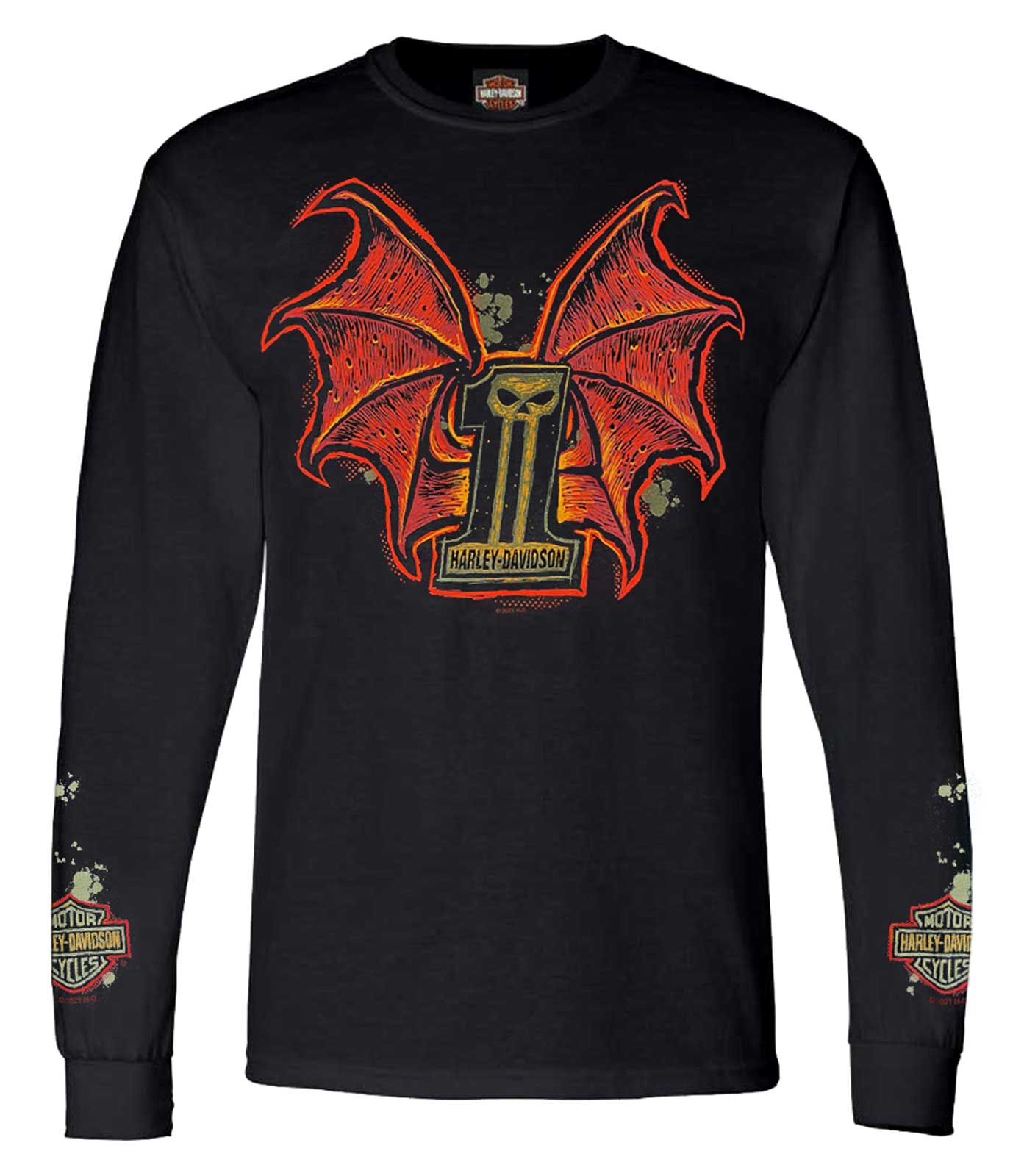 Harley-Davidson Men's Scorned One II Winged #1 Skull Long Sleeve Shirt, Black - Wisconsin Harley-Davidson