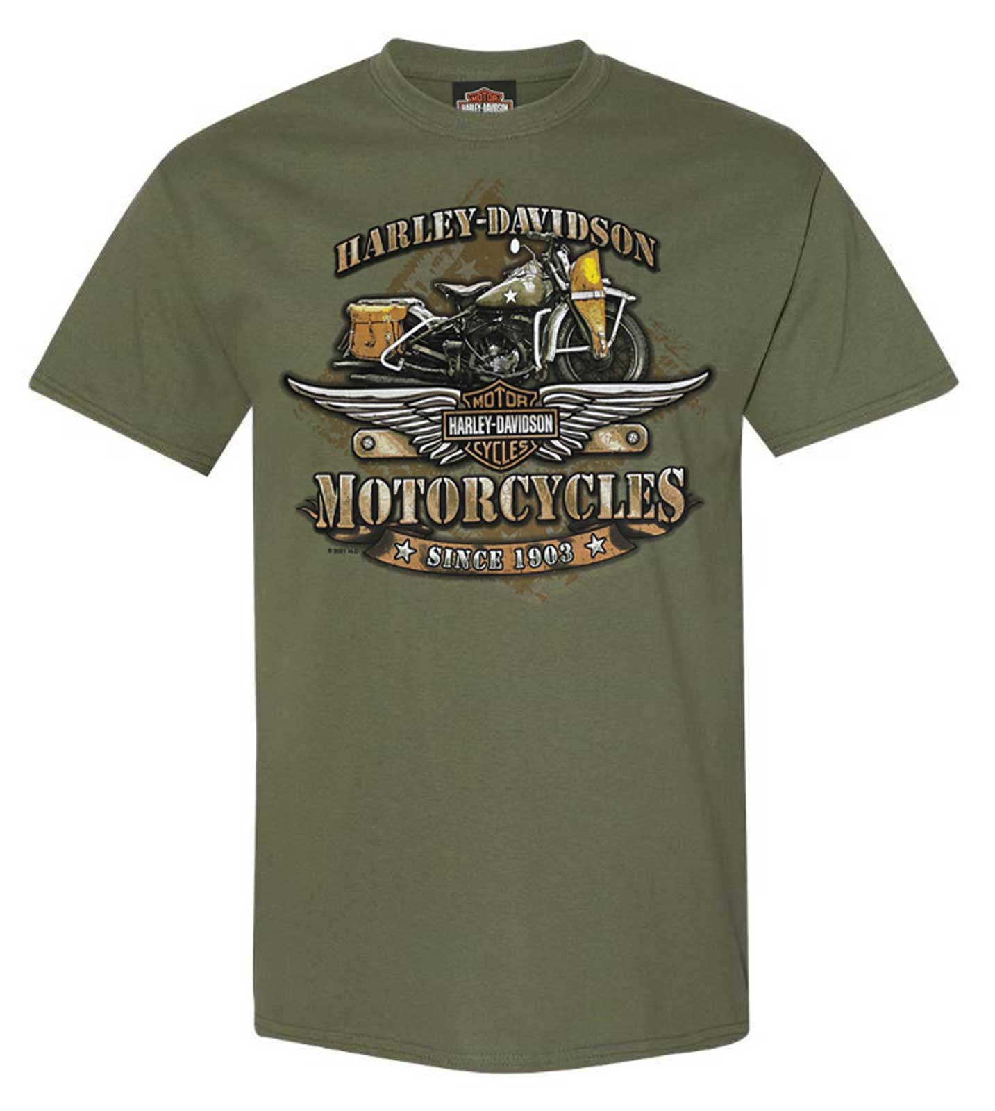 Harley-Davidson Men's Military MC Winged Bar & Shield Cotton Tee Shirt, Green - Wisconsin Harley-Davidson