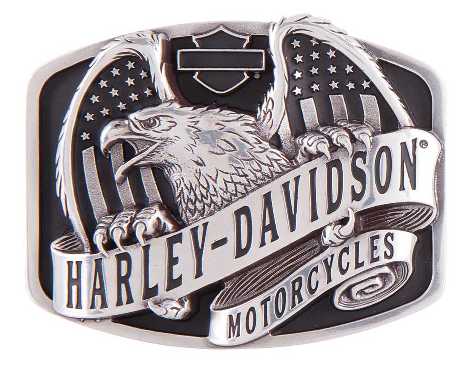 Harley-Davidson Men's Eagle Wing Over America Belt Buckle, Antique Nickel Finish - Wisconsin Harley-Davidson