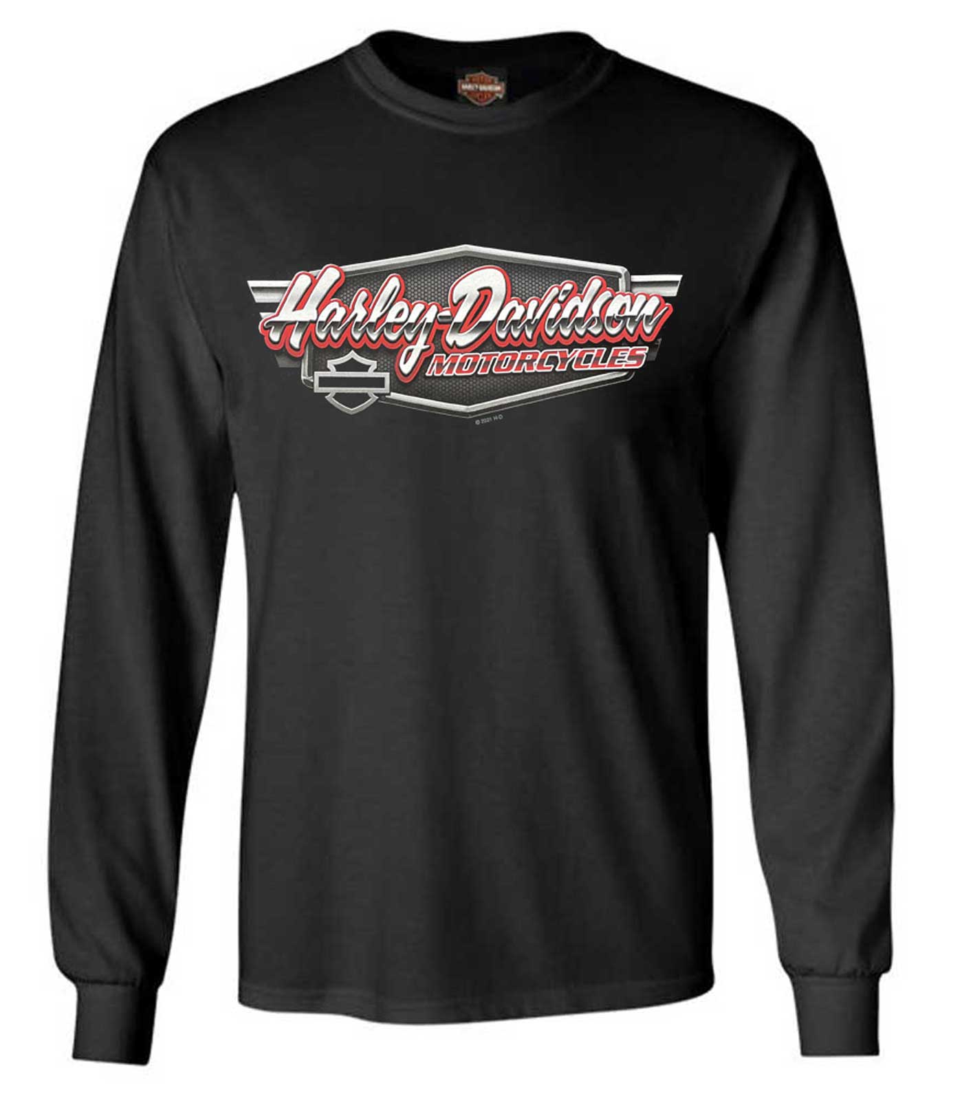 Harley-Davidson Men's H-D Chrome Emblem Logo Long Sleeve Shirt, Black - Wisconsin Harley-Davidson