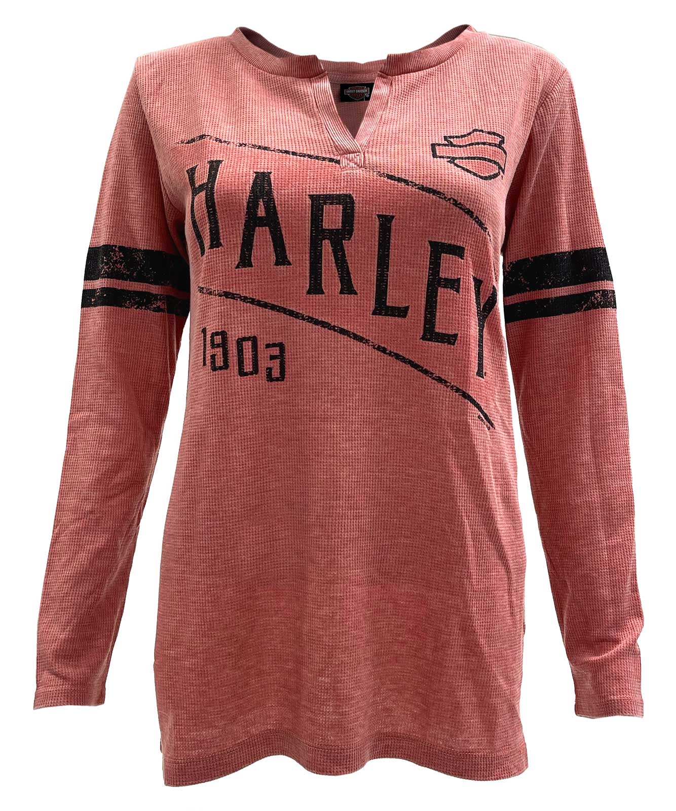 Harley-Davidson Women's Ceramic Long Sleeve Waffle Knit Henley - Terracotta - Wisconsin Harley-Davidson