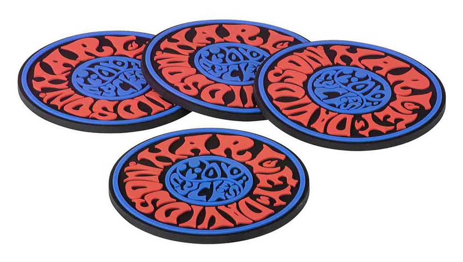 Harley-Davidson 1970s Psychedelic Coaster Set, Contoured Rubber Construction - Wisconsin Harley-Davidson