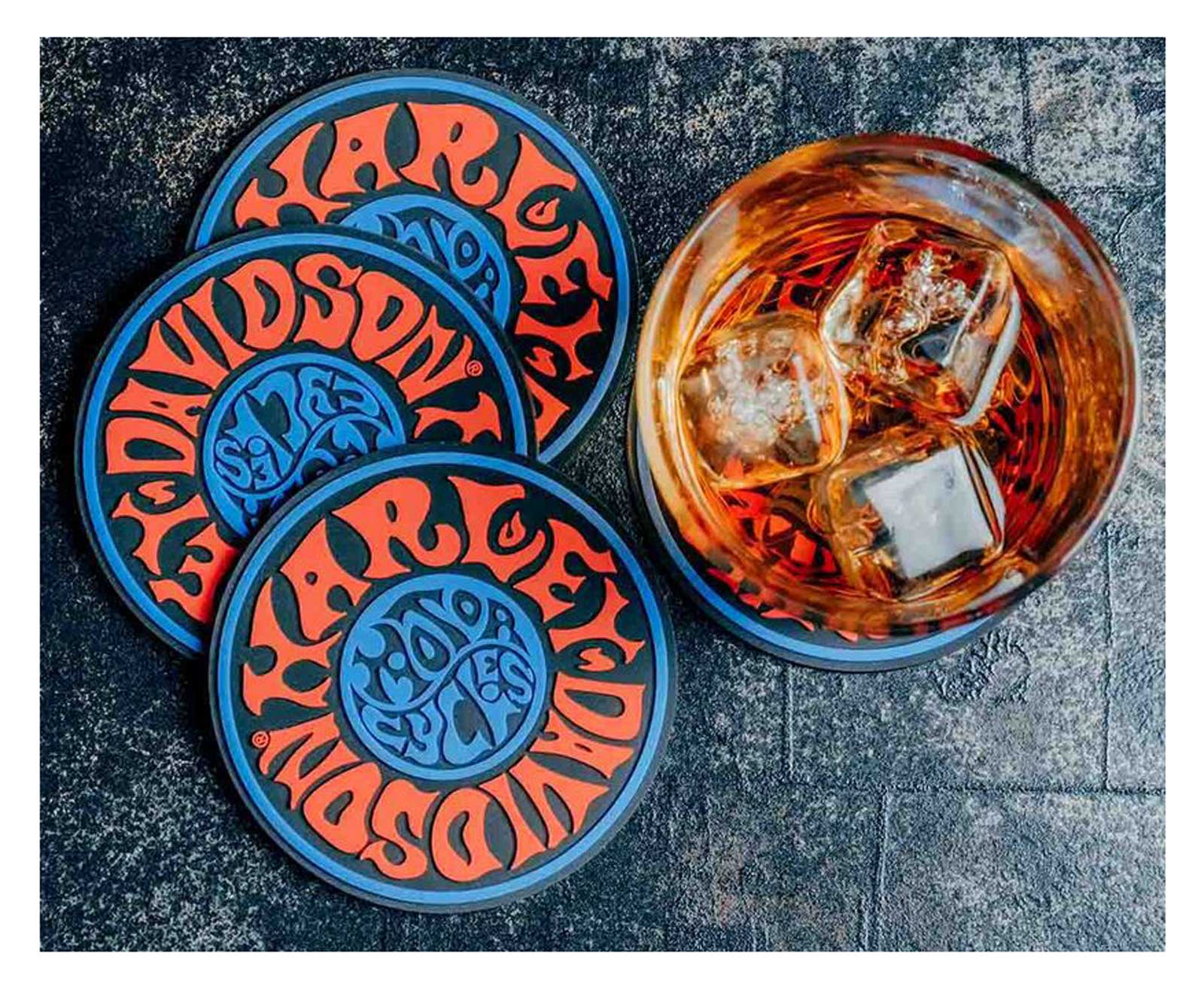 Harley-Davidson Free Shipping - Harley-Davidson 1970s Psychedelic Coaster Set, Contoured Rubber Construction - Free Shipping on many products plus Orders Over $99