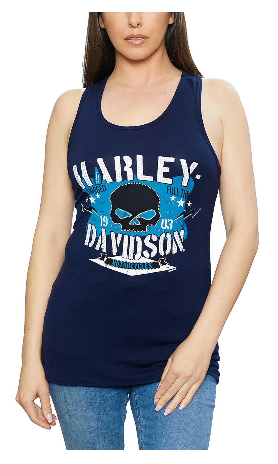 Harley-Davidson Women's Charged Willie G Skull Scoop Neck Sleeveless Tank Top - Wisconsin Harley-Davidson
