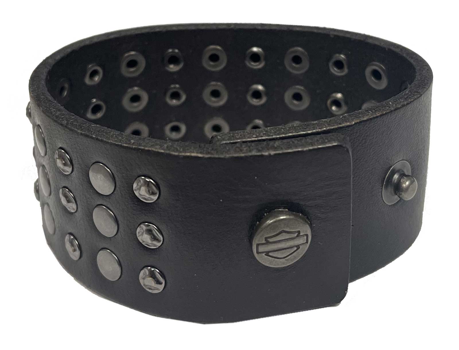 Harley-Davidson Men's Triple Row Stud Leather Cuff Bracelet Adjustable Wristband - Wisconsin Harley-Davidson