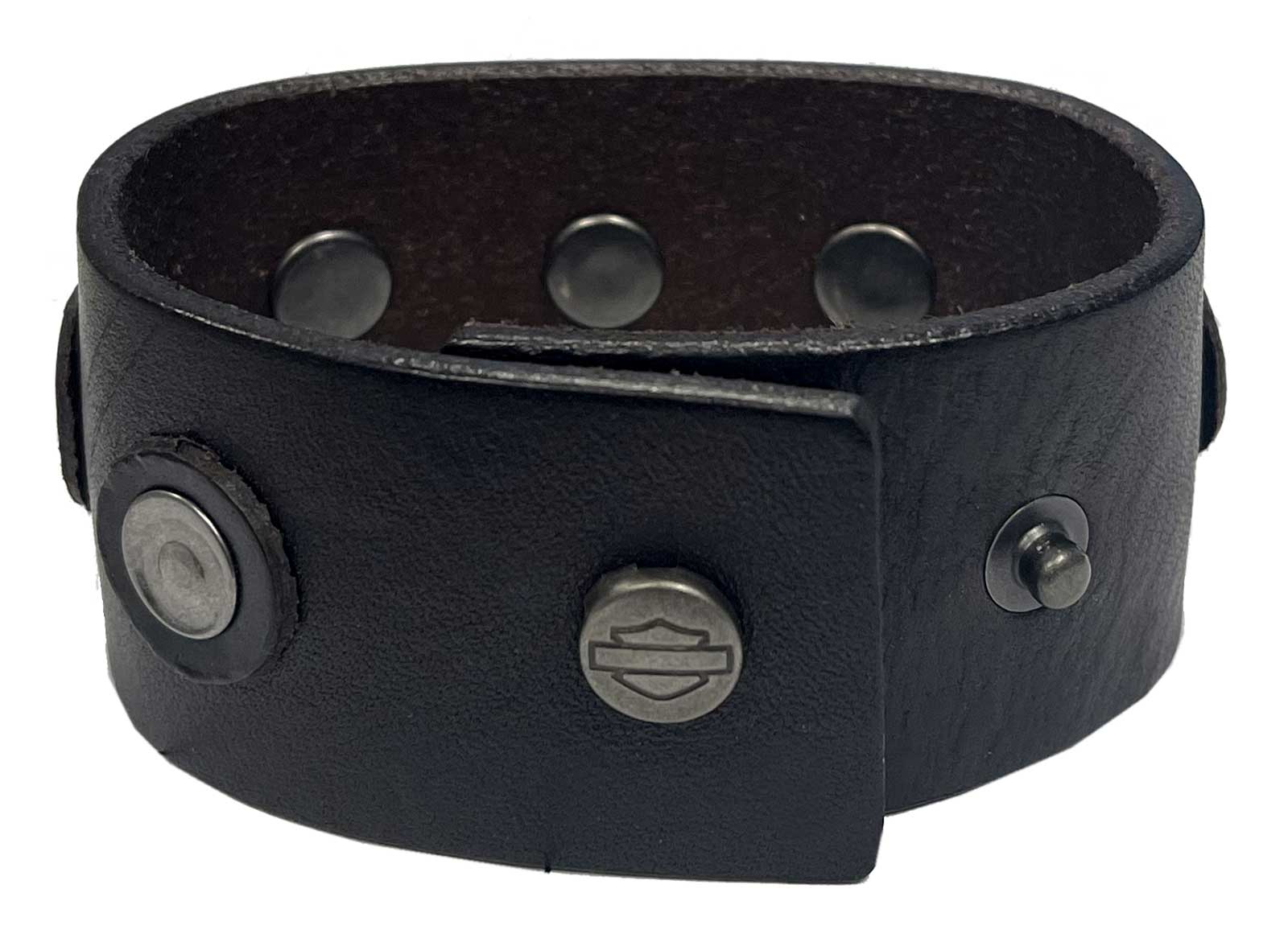 Harley-Davidson Men's Center Rivet Leather Cuff Bracelet Adjustable Wristband - Wisconsin Harley-Davidson