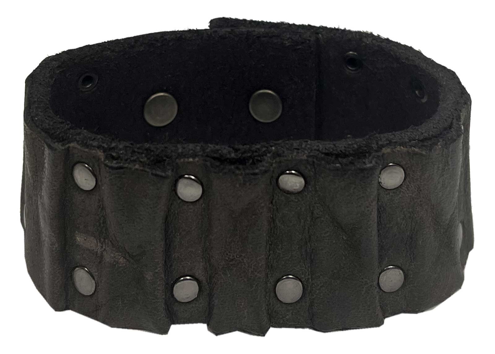 Harley-Davidson Men's Ribbed Studded Leather Cuff Bracelet Adjustable Wristband - Wisconsin Harley-Davidson
